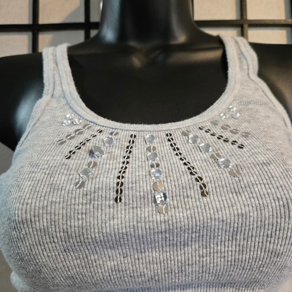 Hollister Tops - Hollister SoCal Stretch Ribbed Tank Top Gray Sequin Embellished Racerback Small
